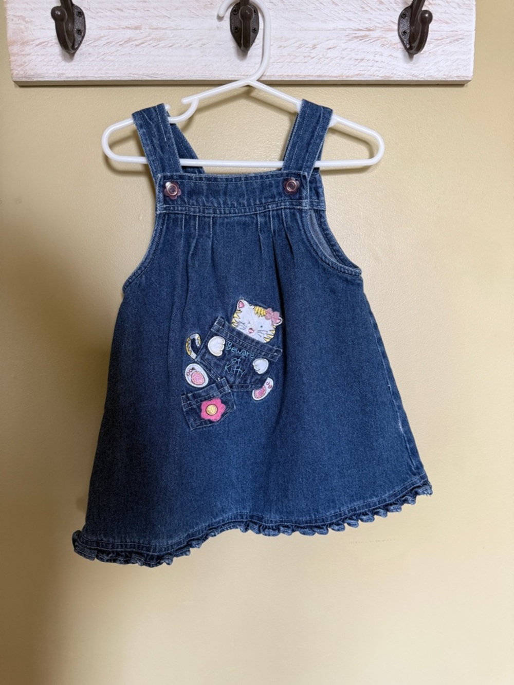 Vintage Samara Denim Pinafore Dress with Cat Pocket | 24 months / 2T
